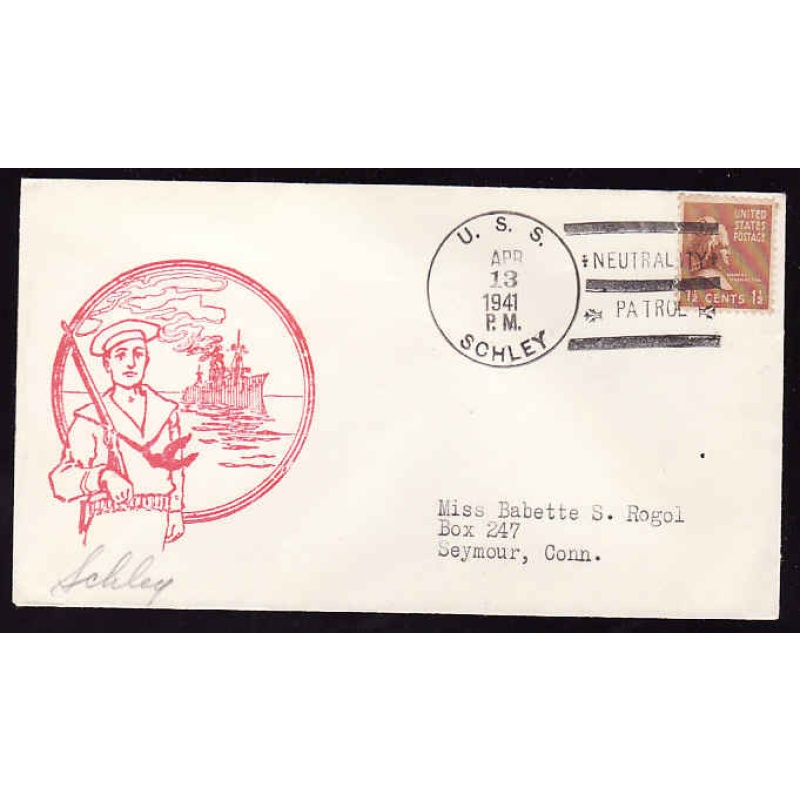 USA-#11924 - 1&1/2c Martha Washington-cachet cover [ USS Schley] - Apr 13
