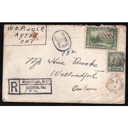 Canada-#11942 - 10c Mount Hurd + 2c KGV scroll registered cover - Grey County