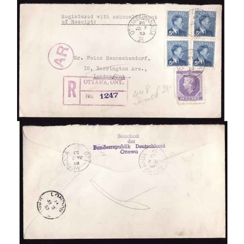 Canada-#12303 - 4c QEII Coronation + 5c(4) KGVI Postes/Postage "Registered with A