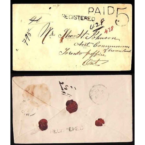 Canada-#12306 - Stampless registered - rated "5" - H/S "PAID" - B/S Stormont