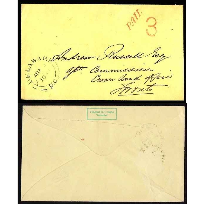 Canada-#12358 - Stampless - Middlesex County - Delaware, Ont double broken circle -