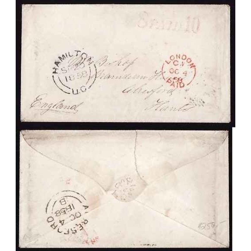 Canada-#12357 - Stampless to England rated "8 PAID 10" [ 8d Sterling - 10d Currency ]