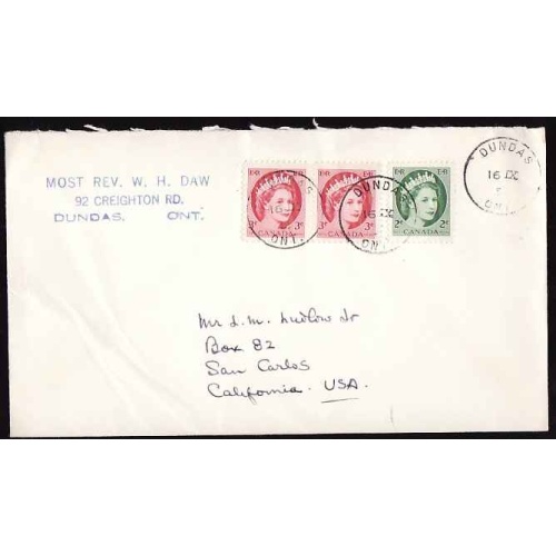 Canada - #12538 - 3c QEII Wilding pair + 2c Wilding paying double weight letter r