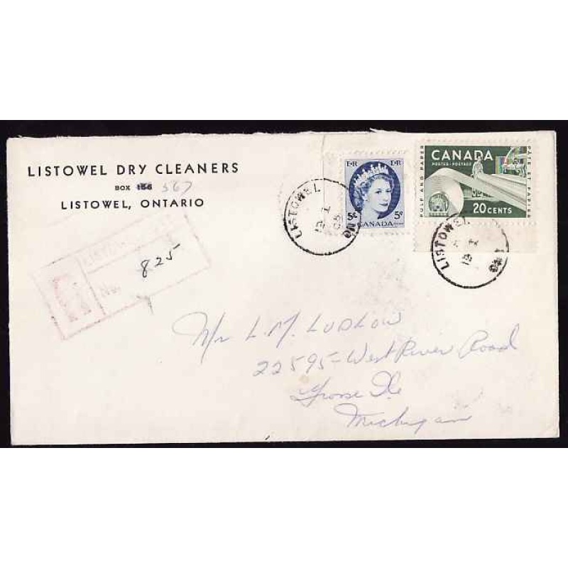 Canada-#12464 - 5c QEII Wilding + 20c Paper registered - Perth County - Listowel,