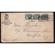 Canada-#12499 - 1c(strip of 3 with plate number 365 on selvedge) Admirals on hotel cover- Toronto