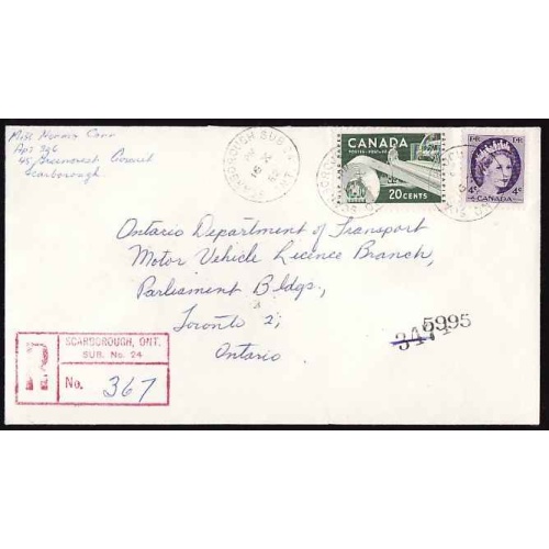 Canada-#12524 - 4c QEII Wilding + 20c Paper registered - York County - S