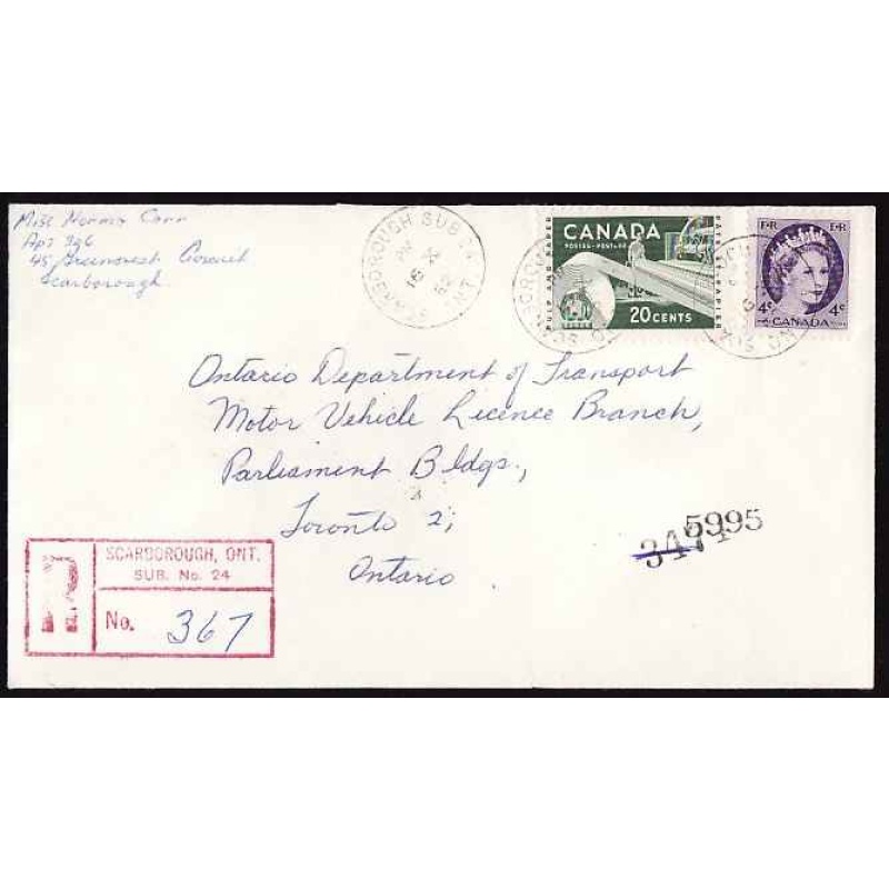 Canada-#12524 - 4c QEII Wilding + 20c Paper registered - York County - S