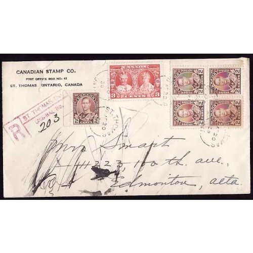 Canada-#12470 - 3c KGV Silver Jubilee + 2c(block of 4 + single) KGVI mufti registered