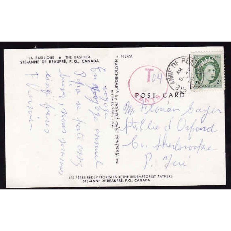 Canada-#12520 - 2c QEII Wilding shortpays the 4c p/c rate thus