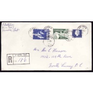 Canada-#12543 -15c Geese+5c QEII booklet stamp+20c Paper registered- Kenora