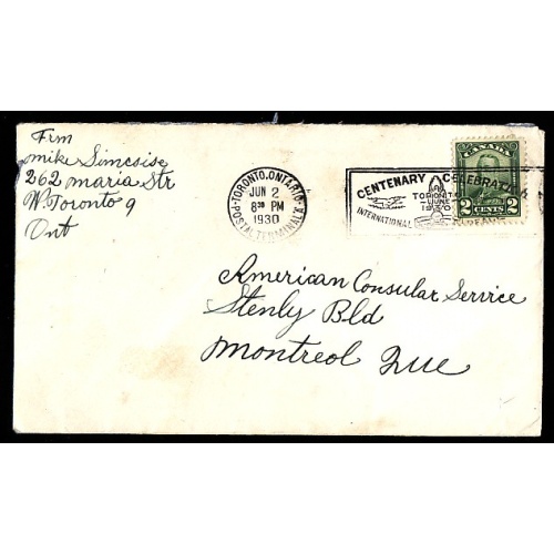 Canada-#12550 - 2c KGV scroll - Toronto, Ont slogan cancel [Centenary Celebration