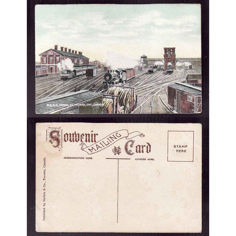 Canada-#12764-unused Nerlich & Co  postcard- Trains-MCRR Yards St. Thomas-