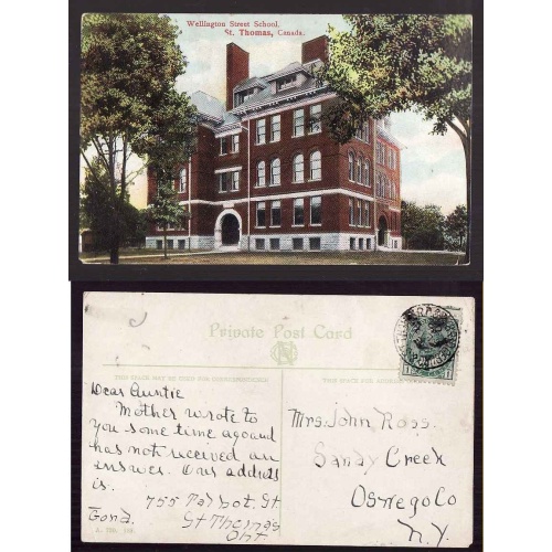 Canada-#12805 -used1c p/c-Goderich & St Thomas RPO-Feb 8 1909-WEllington St