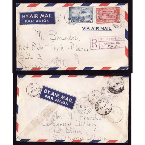 Canada-cover #10463-c+10c reg'd-Elgin cnty-St Thomas-Fe 10 1940-B/S Tor.Lo