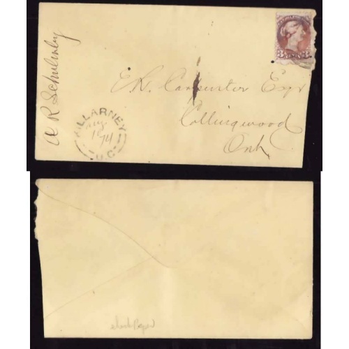Canada-cover #14254-3c-Manitoulin-Killarney UC-M/S Aug10 1874-new late