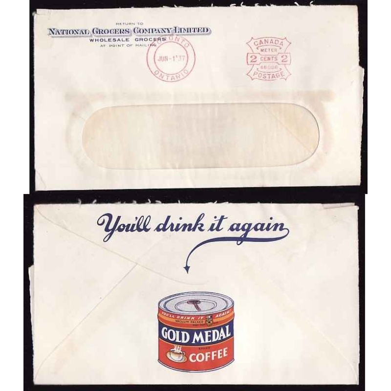 Canada-#12864 - 2c meter #46008 with all over back advertising "Gold Medal coffee"