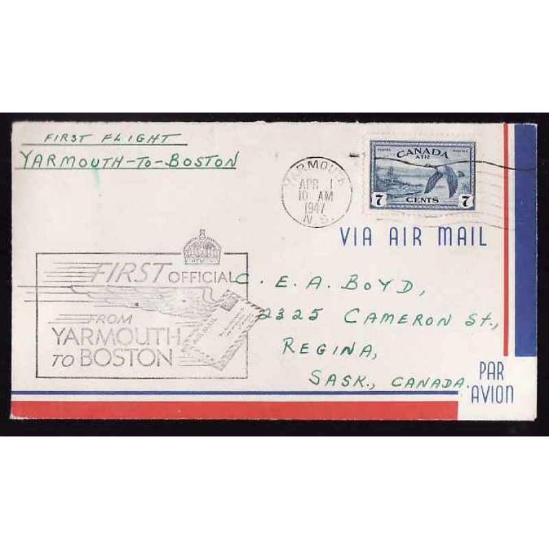 Canada-#13086 - 7c airmail on first flight Yarmouth to Boston [ AAMC 4711 ] - Yarm