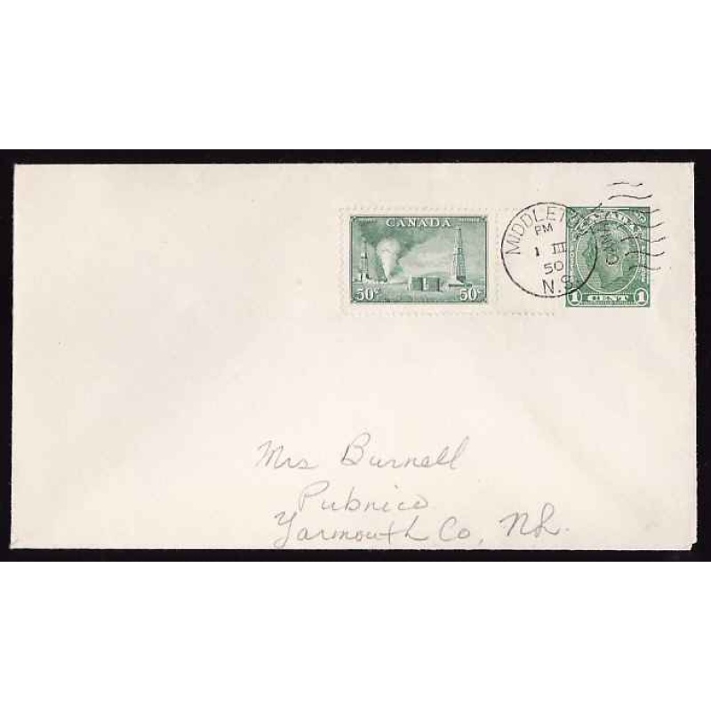 Canada- #13046 - 1c KGVI stationery uprated with a 50c Oil Well[#294]-Middleton,