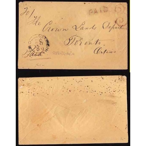 Canada-cover #13132-Stampless-York Cnty-Georgina,CW-Oc 2 1868-rated Paid 3