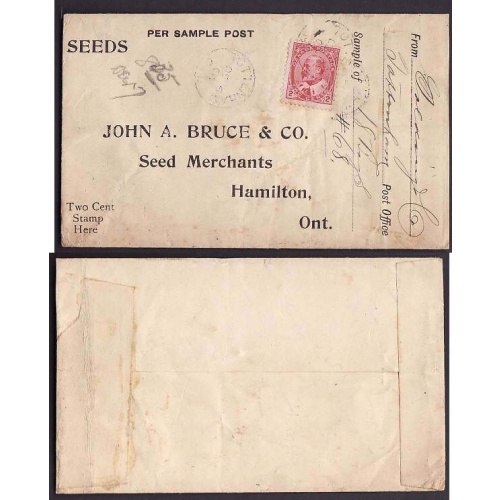 Canada-cover #10135-2c Edward-pre-printed envelope" Per Sample Post,Seeds,2c