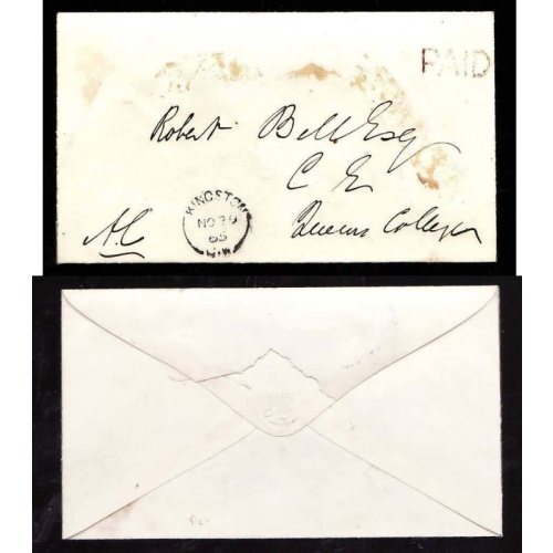 Canada-cover #14367-Stampless-Kingston,CW No 29 1865-H/S Paid[red]-