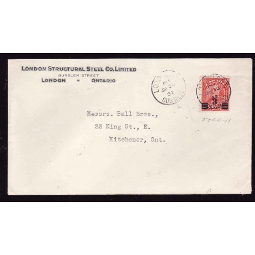 Canada-cover #14323-3c on 2c-Middlesex cnty-London-Jul 30 1932-London Stru