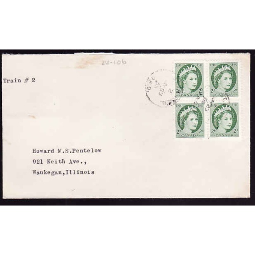 Canada-cover #13588-4c(4)-St J & PAB/RPO-N106-My23 1955-double weight