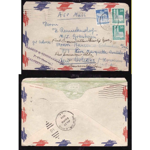German-cover #10329 - Hamburg Luftpost-24 7 50-addressed to M/S Griesheim-re-directed