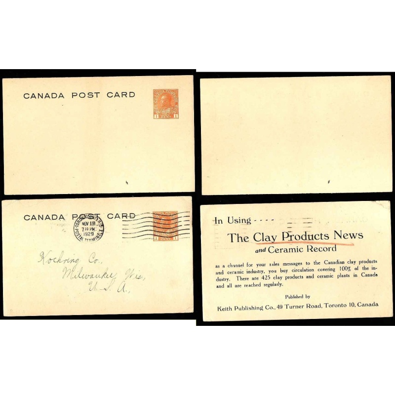 Canada-#12739- 1c KGV postal stationery - unused & used P29d - Toronto, Ont