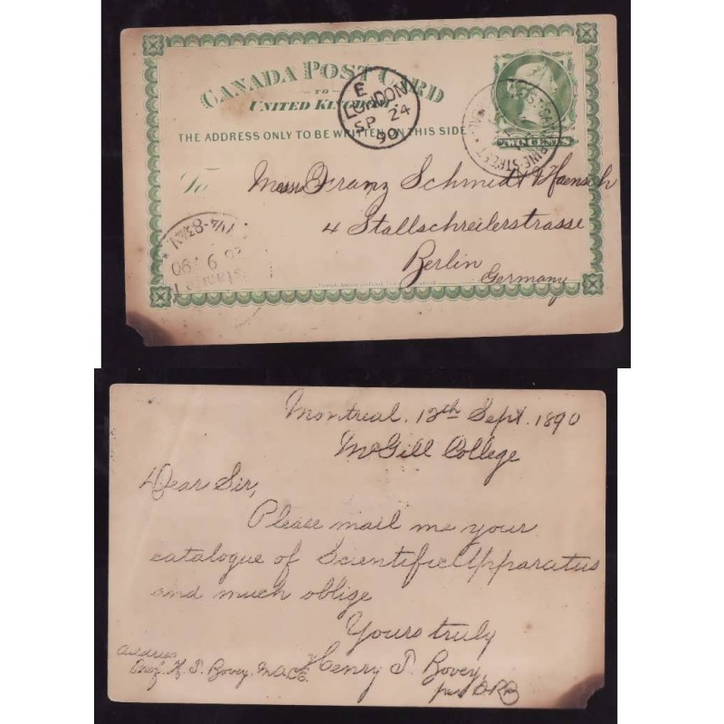 Canada-cover #13983-2c UPU-St Catherine St,Montreal-Sp 12 1890-Germany-Lo
