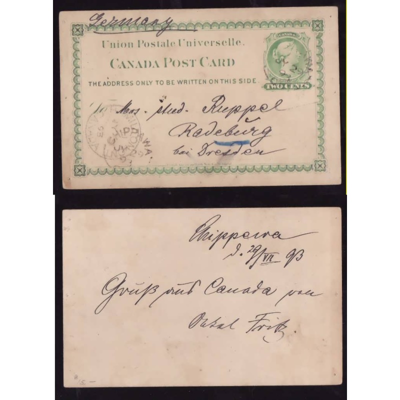 Canada-cover #13978-2c UPU-Chipawa,Ont-Jy 29 1893-Germany-