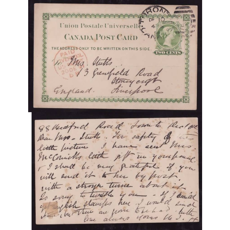 Canada-cover #13964-2c UPU-Toronto-De 10 1891-US Packet-Liverpool 20 D