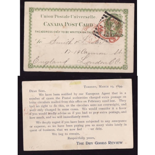 Canada-cover #13962-2c UPU-York Cnty-Toronto,Canada squared circle-Mr 19 1894