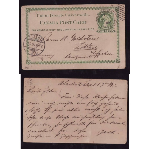 Canada-cover #13971-2c UPU-Montreal-Sp 17 1891-Germany-Zittau receiving-