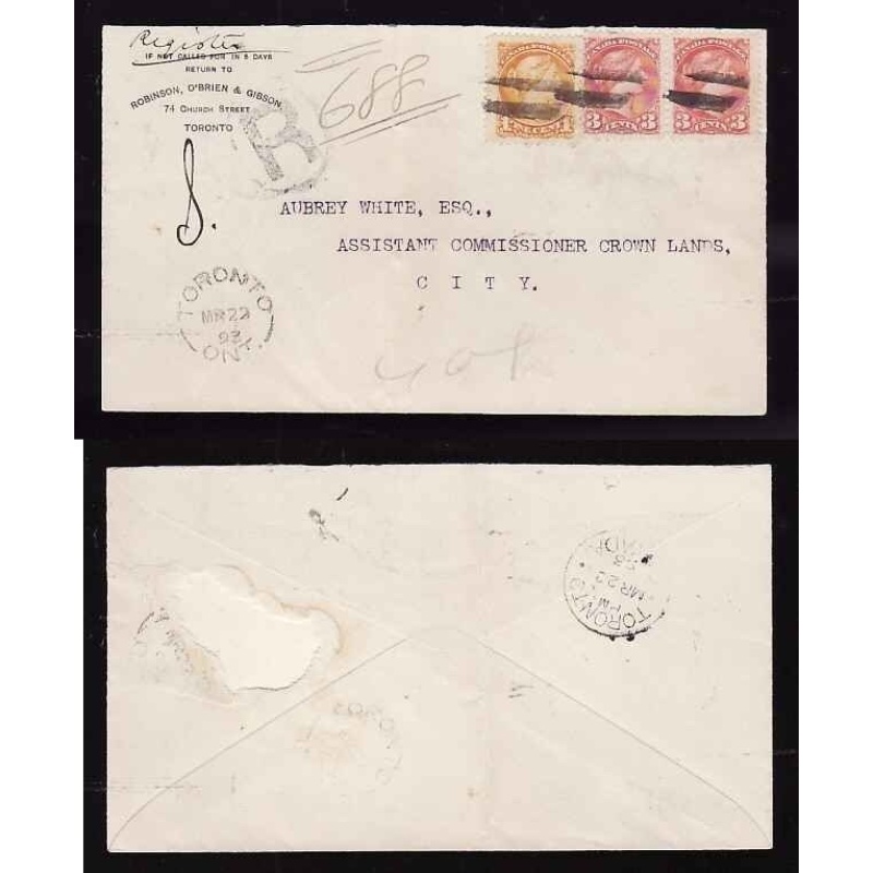 Canada-cover #14331-3c(2)+1c-drop registered free carrier rate-York cnty-Toronto