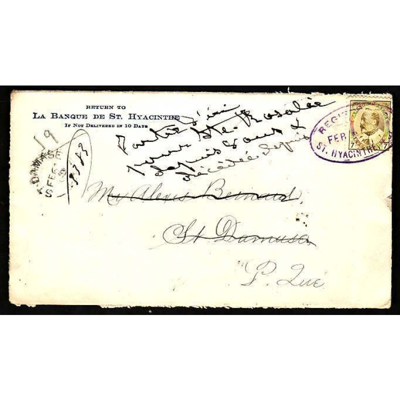 Canada-cover #10146-7c Edward regi'd [ front only ]-St. Hyacinthe,Que oval reg'd