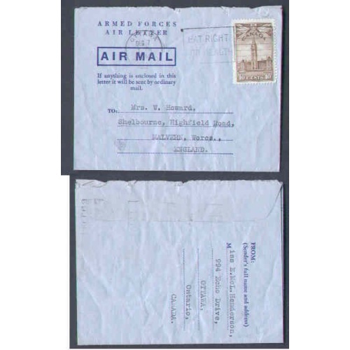 Canada-#9645 - 10c Parliament on Armed Forces Air Letter Air Mail to England