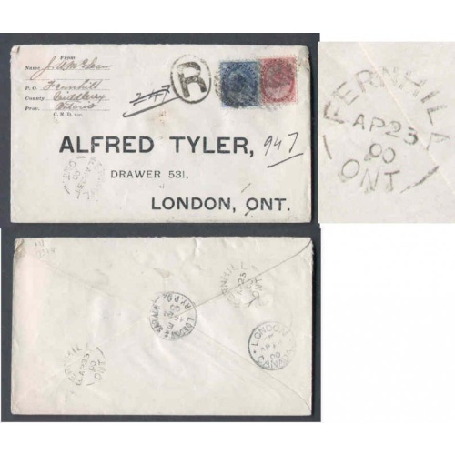 Canada-cover #9903-2c+5c Numeral reg'd-Middlesex Cnty-Fernhill,Ont-Ap 23 1900