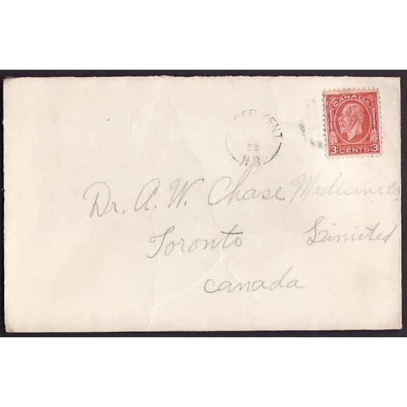 Canada-cover #10300 - 3c KGV medallion - Upper Kent, NB - ? 1935 -
