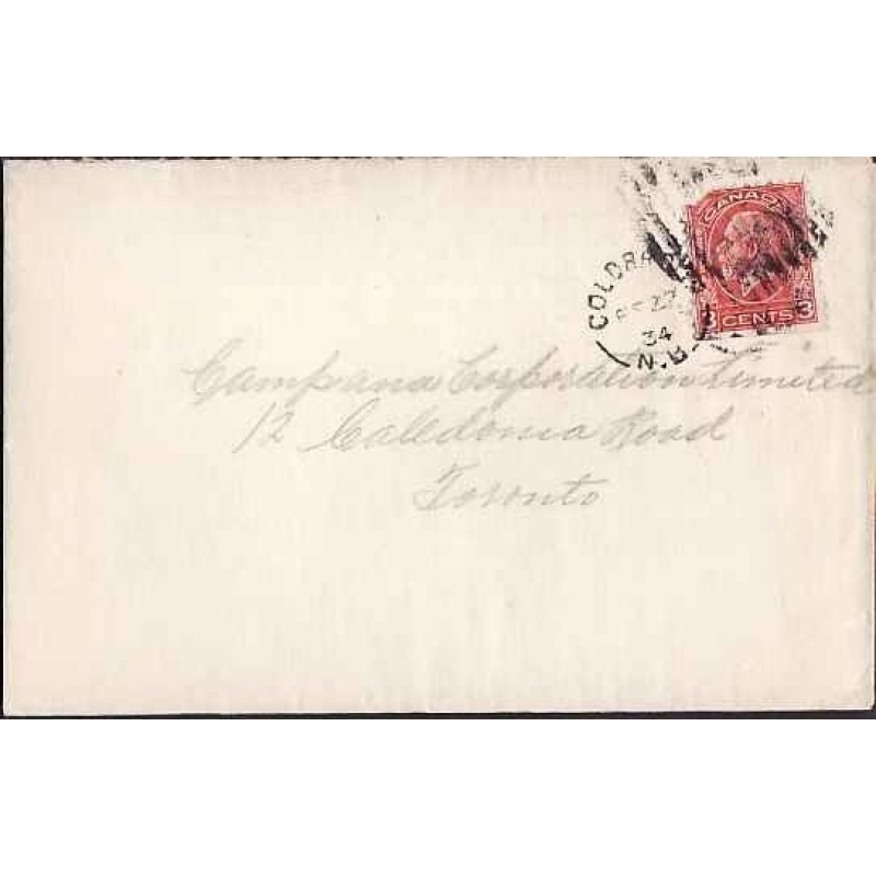 Canada-cover #10240-3c KGV medallion-Coldbrook, NB - Fe 27 1934