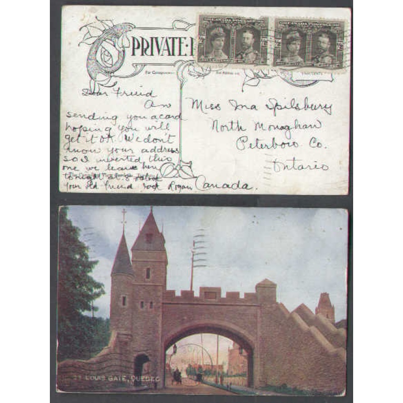 Canada-cover #4659-1/2c(2)Tercentenary-Quebec,Que-No 25 1908- left stamp faulty -