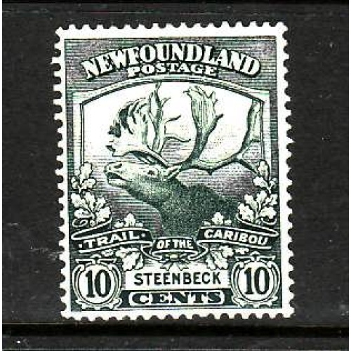 Newfoundland-Sc #122-unused,og, hinged 10c Caribou-Steenbeck-id5-1919-
