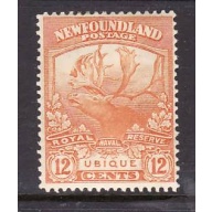 Newfoundland -Sc #123-unused,og, hinged 12c Caribou-Ubique-id5-1919-