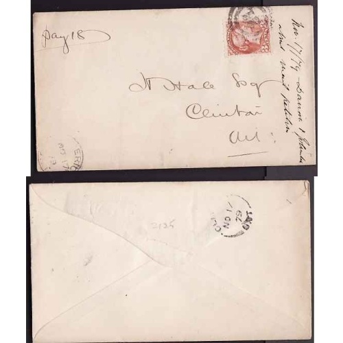 Canada-cover #10477-3c 2 ring 21 cancel [ Goderich ]-Huron Cnty-Goderich, Ont-
