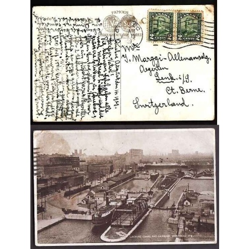 Canada-#9472 - 2c(2) KGV scroll on p/c to Switzerland - Quebec , PQ - Aug 19