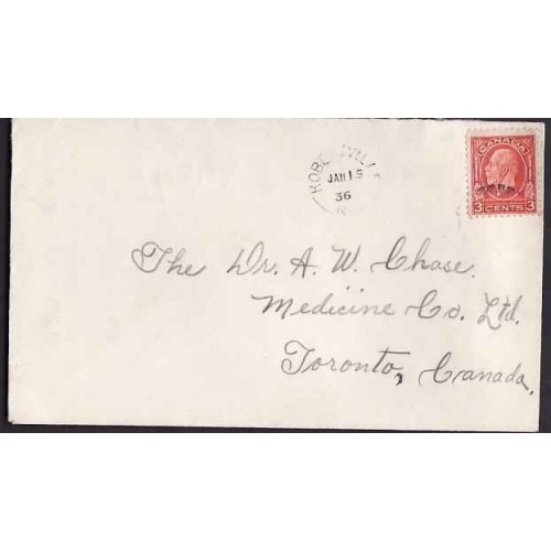 Canada-cover #10288 - 3c KGV medallion - Robertville, NB - Jan 15 1936 -