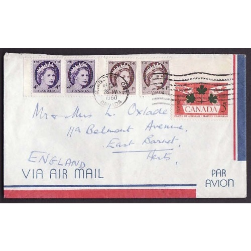 Canada-cover #9949 - 1c(2)+4c(2) Wildings+5c Plains of Abraham airmail to England - Frontenac