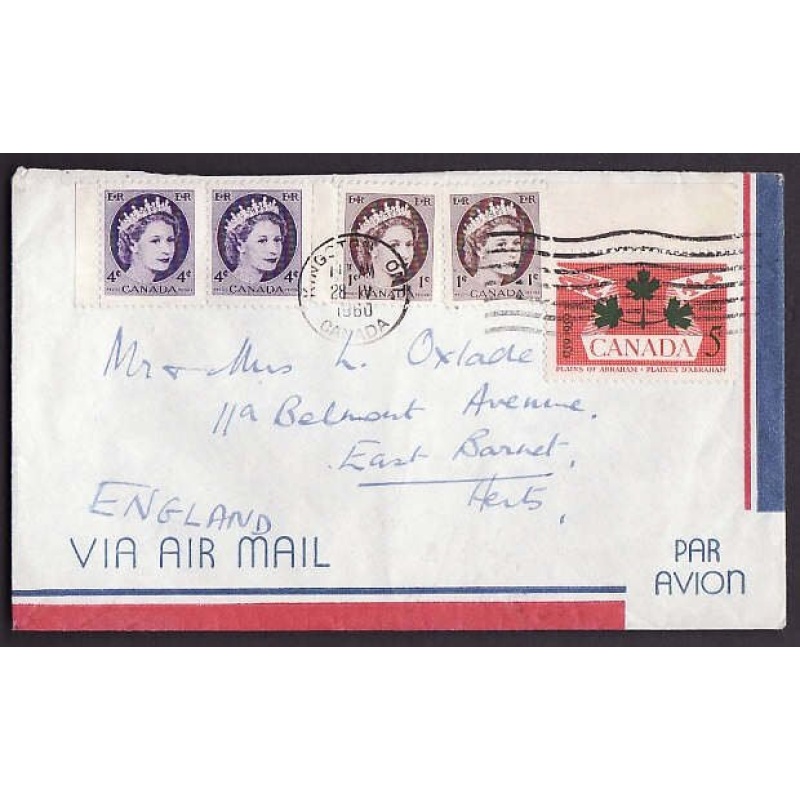 Canada-cover #9949 - 1c(2)+4c(2) Wildings+5c Plains of Abraham airmail to England - Frontenac