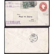 Canada-cover #10159-1c(2) Edward uprating 3c QV stationery to Germany-Montreal