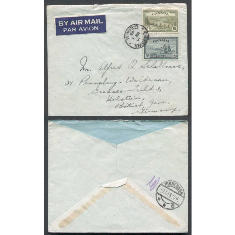 Canada-cover #5609-10c+20c airmail to British zone,Germany-Ottawa-Mr 1 1948 -